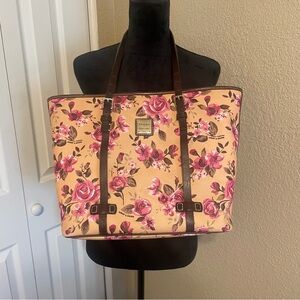 Dooney and Bourke yellow/pink cottage rose shopper tote